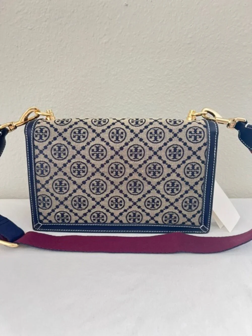 Tory Burch T Monogram Jacquard Shoulder Bag in Tory Navy
